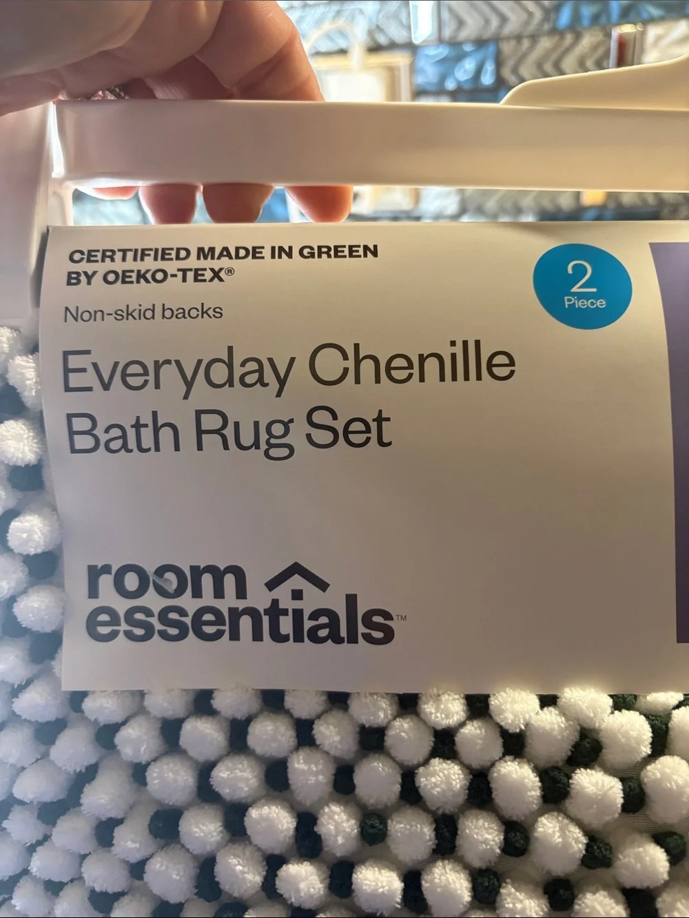 Room Essentials White and Gray Chenille Bath Rug Set